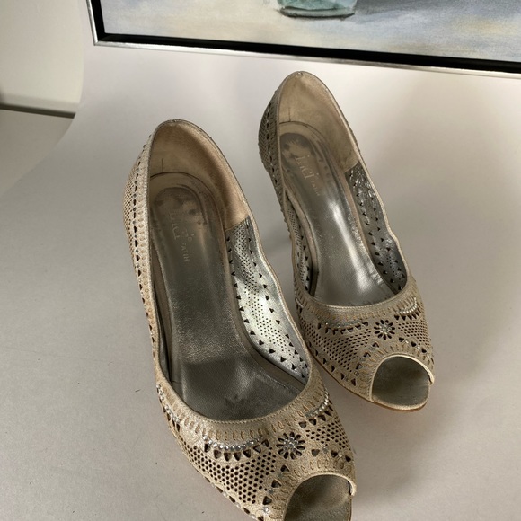 Women elegant hand made leather silver shoes SIZE 38 - Picture 4 of 13